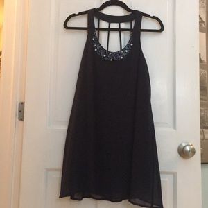 Navy blue bejeweled neckline dress